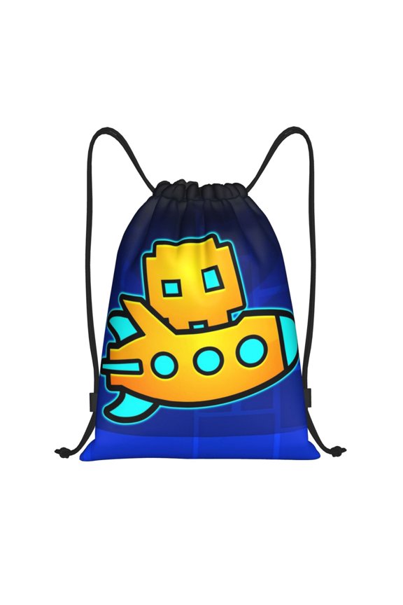 Geometry Dash Print Drawstring Backpack String Bag Sackpack Cinch Water Resistant for Gym Shopping Sport Yoga
