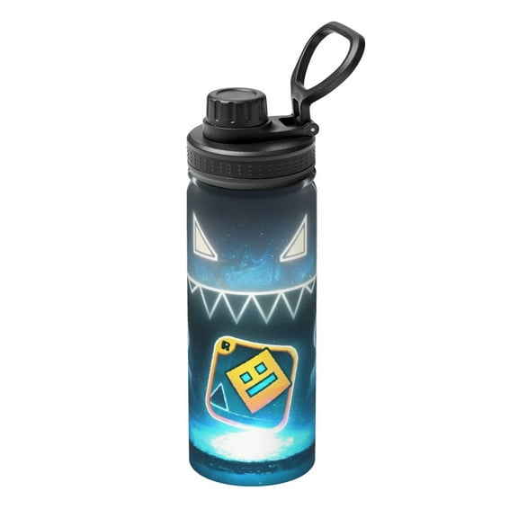 Saiise Geometry Dash Print Insulated Water Bottle with Straw,Sports & Travel Water Bottle 18oz Double Walled Stainless Steel,Reusable Thermal Water Bottle