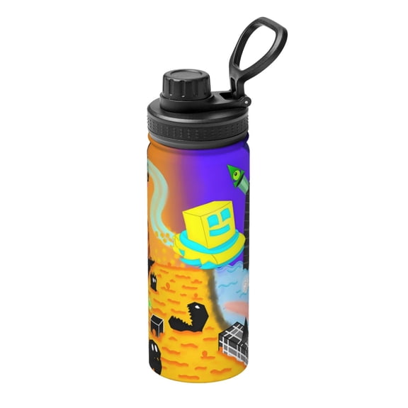 Saiise Geometry Dash Print Insulated Water Bottle with Straw,Sports & Travel Water Bottle 18oz Double Walled Stainless Steel,Reusable Thermal Water Bottle