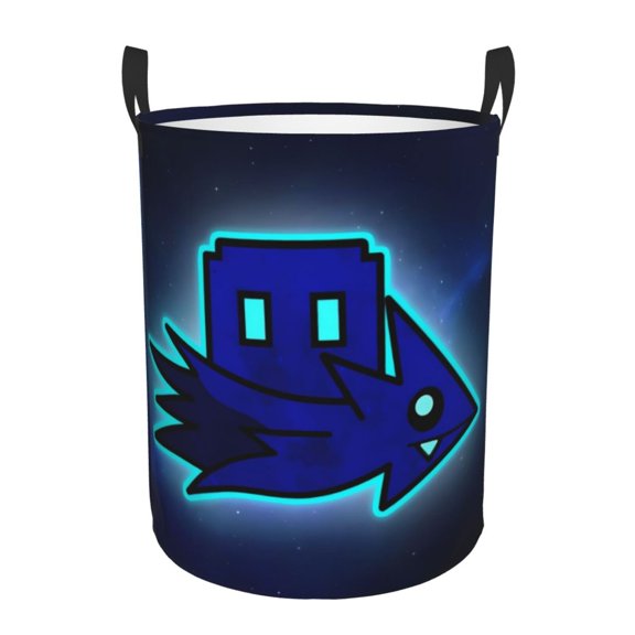 Saiise Geometry Dash Print Laundry Basket Circular Laundry Hamper with Handles Waterproof Dirty Clothes Storage Basket for Bedroom Bathroom Dorm Living Room-Medium