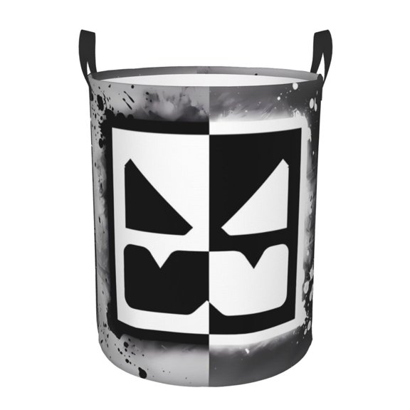 Saiise Geometry Dash Print Laundry Basket Circular Laundry Hamper with Handles Waterproof Dirty Clothes Storage Basket for Bedroom Bathroom Dorm Living Room-Medium