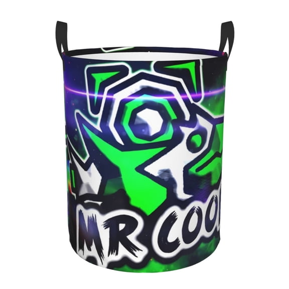 Saiise Geometry Dash Print Laundry Basket Circular Laundry Hamper with Handles Waterproof Dirty Clothes Storage Basket for Bedroom Bathroom Dorm Living Room-Medium