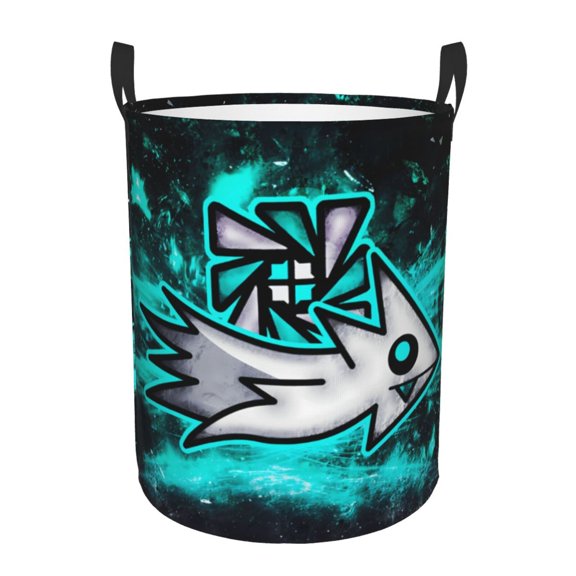Saiise Geometry Dash Print Laundry Basket Circular Laundry Hamper with Handles Waterproof Dirty Clothes Storage Basket for Bedroom Bathroom Dorm Living Room-Medium