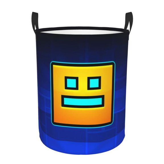 Saiise Geometry Dash Print Laundry Basket Circular Laundry Hamper with Handles Waterproof Dirty Clothes Storage Basket for Bedroom Bathroom Dorm Living Room-Small