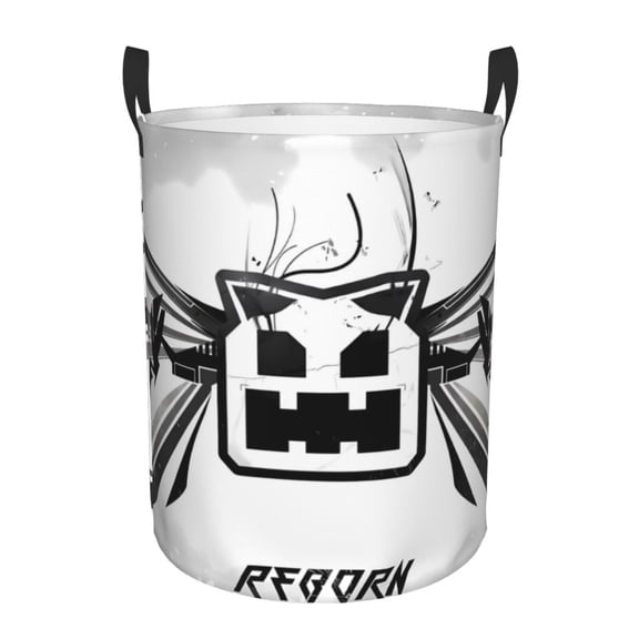 Saiise Geometry Dash Print Laundry Basket Circular Laundry Hamper with Handles Waterproof Dirty Clothes Storage Basket for Bedroom Bathroom Dorm Living Room-Small