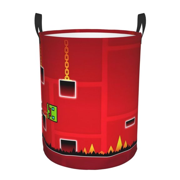 Saiise Geometry Dash Print Laundry Basket Circular Laundry Hamper with Handles Waterproof Dirty Clothes Storage Basket for Bedroom Bathroom Dorm Living Room-