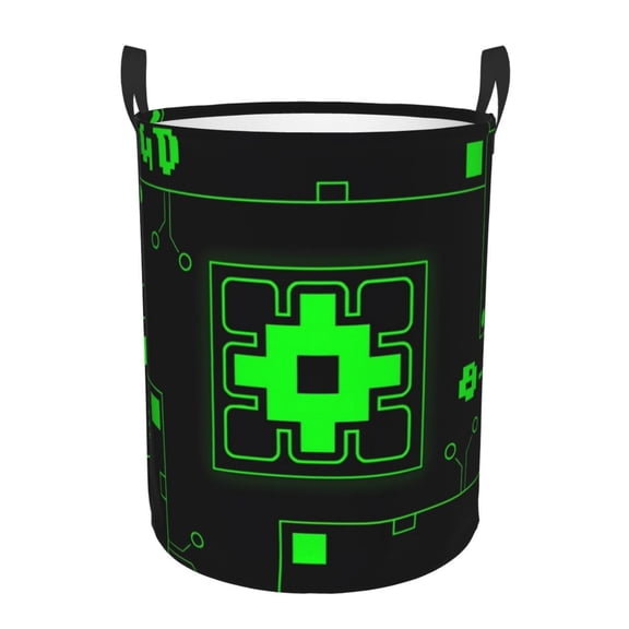Saiise Geometry Dash Print Laundry Basket Circular Laundry Hamper with Handles Waterproof Dirty Clothes Storage Basket for Bedroom Bathroom Dorm Living Room-Small