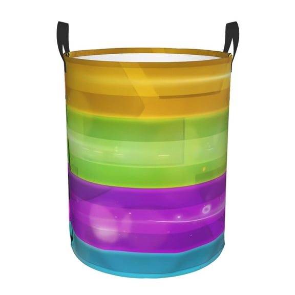 Saiise Geometry Dash Print Laundry Basket Circular Laundry Hamper with Handles Waterproof Dirty Clothes Storage Basket for Bedroom Bathroom Dorm Living Room-Small
