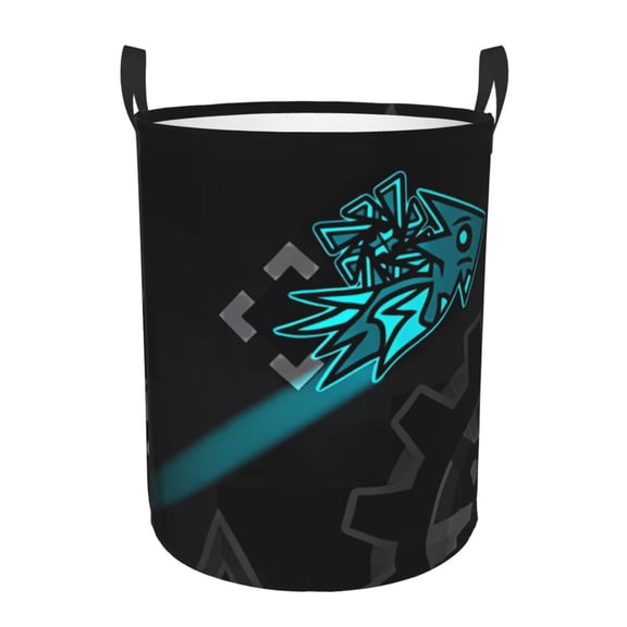 Saiise Geometry Dash Print Laundry Basket Circular Laundry Hamper with Handles Waterproof Dirty Clothes Storage Basket for Bedroom Bathroom Dorm Living Room-Small