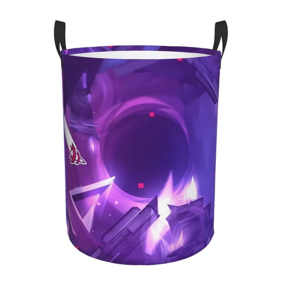 Saiise Geometry Dash Print Laundry Basket Circular Laundry Hamper with Handles Waterproof Dirty Clothes Storage Basket for Bedroom Bathroom Dorm Living Room-Small