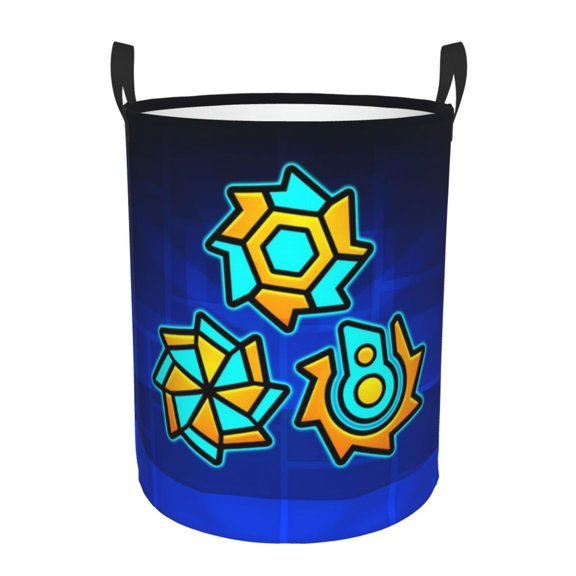 Saiise Geometry Dash Print Laundry Basket Circular Laundry Hamper with Handles Waterproof Dirty Clothes Storage Basket for Bedroom Bathroom Dorm Living Room-