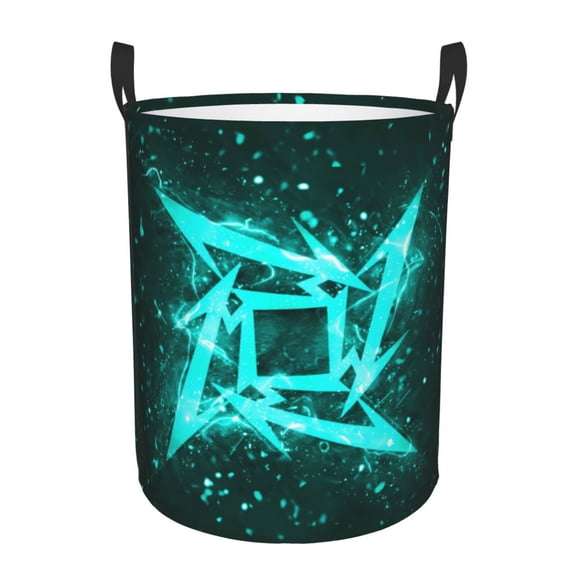 Saiise Geometry Dash Print Laundry Basket Circular Laundry Hamper with Handles Waterproof Dirty Clothes Storage Basket for Bedroom Bathroom Dorm Living Room-Small