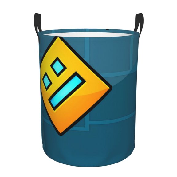 Saiise Geometry Dash Print Laundry Basket Circular Laundry Hamper with Handles Waterproof Dirty Clothes Storage Basket for Bedroom Bathroom Dorm Living Room-