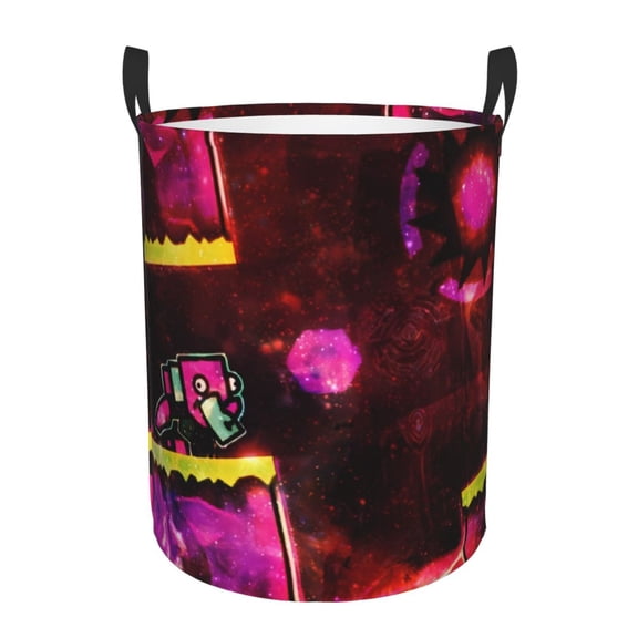 Saiise Geometry Dash Print Laundry Basket Circular Laundry Hamper with Handles Waterproof Dirty Clothes Storage Basket for Bedroom Bathroom Dorm Living Room-Medium