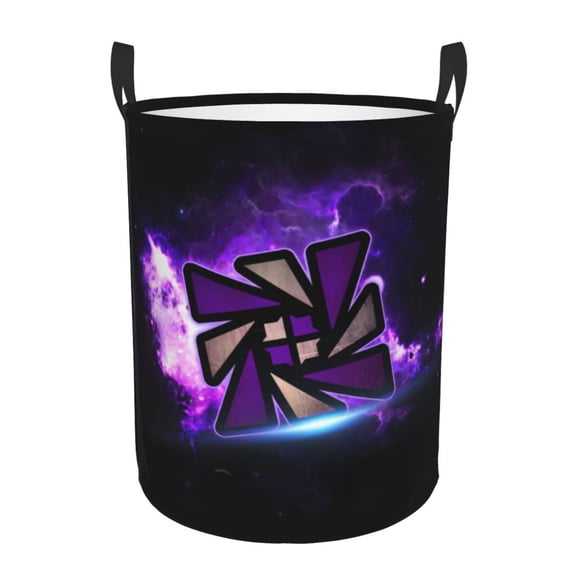 Saiise Geometry Dash Print Laundry Basket Circular Laundry Hamper with Handles Waterproof Dirty Clothes Storage Basket for Bedroom Bathroom Dorm Living Room-Small