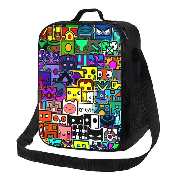 Saiise Geometry Dash Print Lunch Box for Men Women Adults Lunch Bag for Office Work Picnic - Reusable Portable Lunchbox