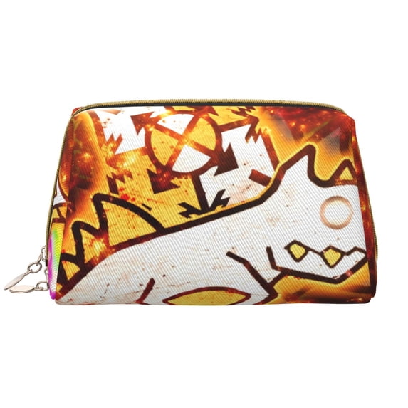 Saiise Geometry Dash Print Makeup Bag PU Leather Travel Makeup Bag Organizer Makeup Pouch, Portable Cosmetic Bags for Women,Cute Make Up Bag for Travel Size Toiletries Accessories Brushes