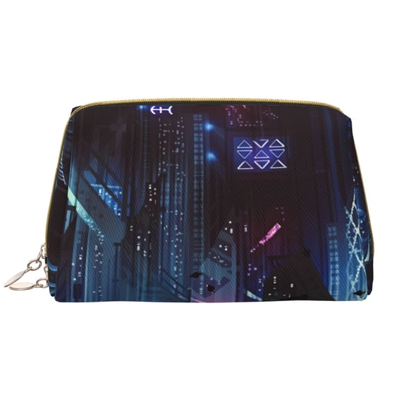 Saiise Geometry Dash Print Makeup Bag PU Leather Travel Makeup Bag Organizer Makeup Pouch, Portable Cosmetic Bags for Women,Cute Make Up Bag for Travel Size Toiletries Accessories Brushes