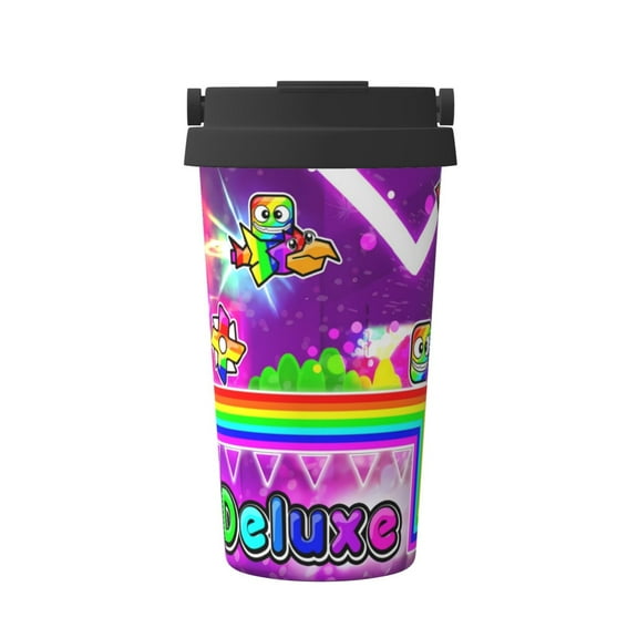 Saiise Geometry Dash Print Travel Coffee Mug 16oz,Insulated Coffee Mug to Go,Reusable Coffee Travel Mug with Seal Lid,Vacuum Stainless Steel Coffee Cups for Hot/Ice Coffee Tea