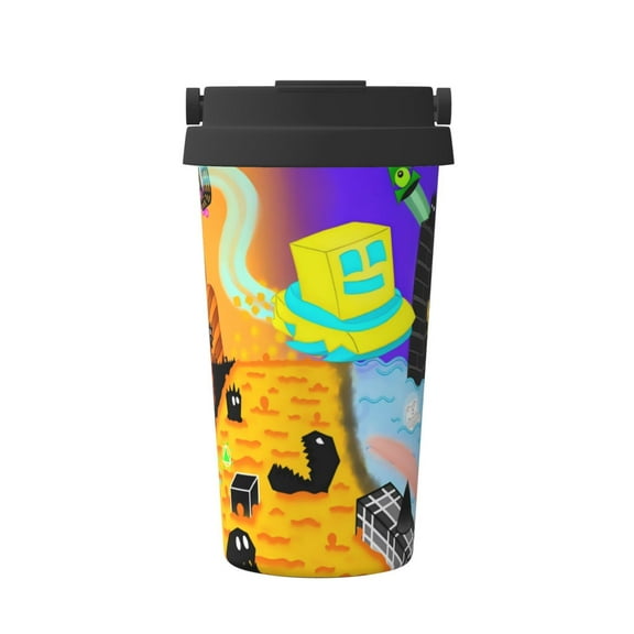 Saiise Geometry Dash Print Travel Coffee Mug 16oz,Insulated Coffee Mug to Go,Reusable Coffee Travel Mug with Seal Lid,Vacuum Stainless Steel Coffee Cups for Hot/Ice Coffee Tea