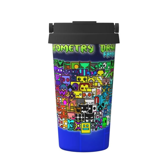 Saiise Geometry Dash Print Travel Coffee Mug 16oz,Insulated Coffee Mug to Go,Reusable Coffee Travel Mug with Seal Lid,Vacuum Stainless Steel Coffee Cups for Hot/Ice Coffee Tea