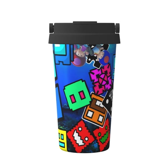 Saiise Geometry Dash Print Travel Coffee Mug 16oz,Insulated Coffee Mug to Go,Reusable Coffee Travel Mug with Seal Lid,Vacuum Stainless Steel Coffee Cups for Hot/Ice Coffee Tea