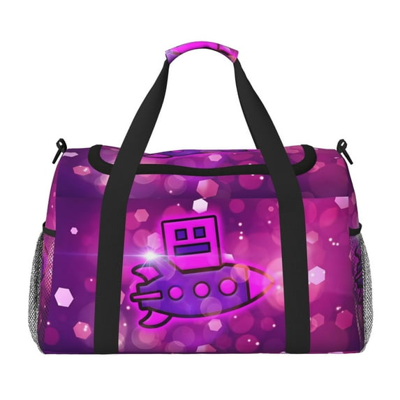 Saiise Geometry Dash Print Travel Duffel Bag,Weekender Bags for Women Men with Shoe Compartment,Carry on Overnight Bag with Toiletry Bag