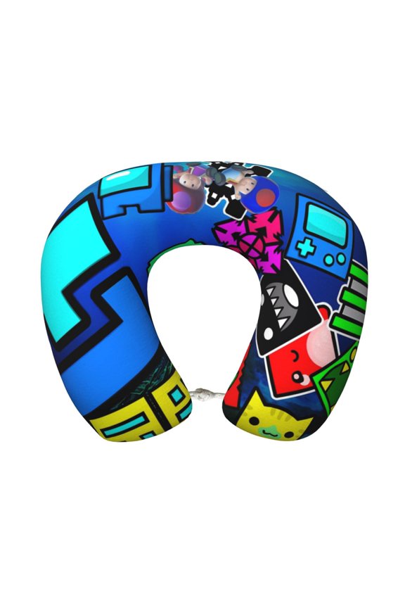 Geometry Dash Print Travel Pillow,Memory Foam U Shaped Neck Pillow,Portable Headrest Great for Airplane Chair, Car,Home,Office,Sleeping Rest Cushion