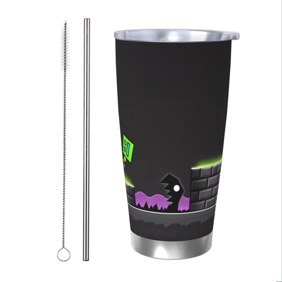 Saiise Geometry Dash Print Tumbler 20 Oz Stainless Steel Vacuum Insulated with Straw Coffee Cup for Home,Office,Outdoor Works Great for Ice Drinks and Hot Beverage