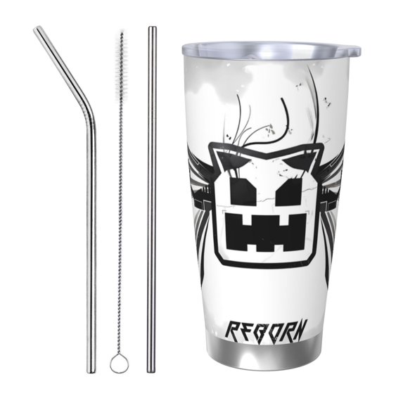 Saiise Geometry Dash Print Tumbler 20 Oz Stainless Steel Vacuum Insulated with Straw Coffee Cup for Home,Office,Outdoor Works Great for Ice Drinks and Hot Beverage