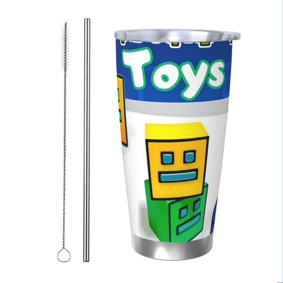 Saiise Geometry Dash Print Tumbler 20 Oz Stainless Steel Vacuum Insulated with Straw Coffee Cup for Home,Office,Outdoor Works Great for Ice Drinks and Hot Beverage