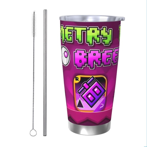 Saiise Geometry Dash Print Tumbler 20 Oz Stainless Steel Vacuum Insulated with Straw Coffee Cup for Home,Office,Outdoor Works Great for Ice Drinks and Hot Beverage