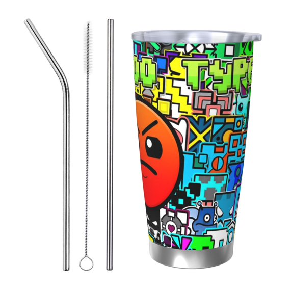 Saiise Geometry Dash Print Tumbler 20 Oz Stainless Steel Vacuum Insulated with Straw Coffee Cup for Home,Office,Outdoor Works Great for Ice Drinks and Hot Beverage