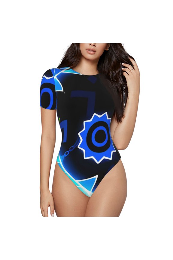 Geometry Dash Women's Bodysuits Crew Neck Round Neck Short Sleeves Slim Fit Casual Basic Extender Bodysuit Daily Jumpsuit T Shirts