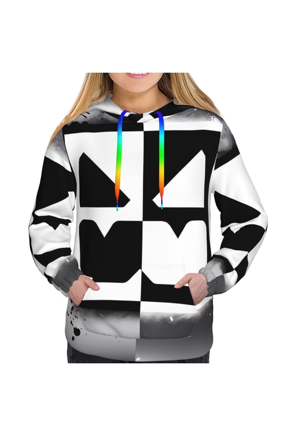 Geometry Dash Women's Hoodies Long Sleeve Sweatshirts Drawstring Pullover Tops with Pocket Casual Loose-Large