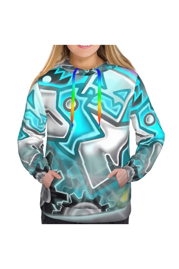 Geometry Dash Women's Hoodies Long Sleeve Sweatshirts Drawstring Pullover Tops with Pocket Casual Loose-Large