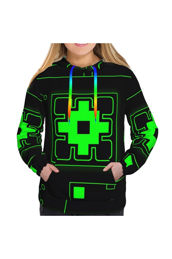 Geometry Dash Women's Hoodies Long Sleeve Sweatshirts Drawstring Pullover Tops with Pocket Casual Loose-Large