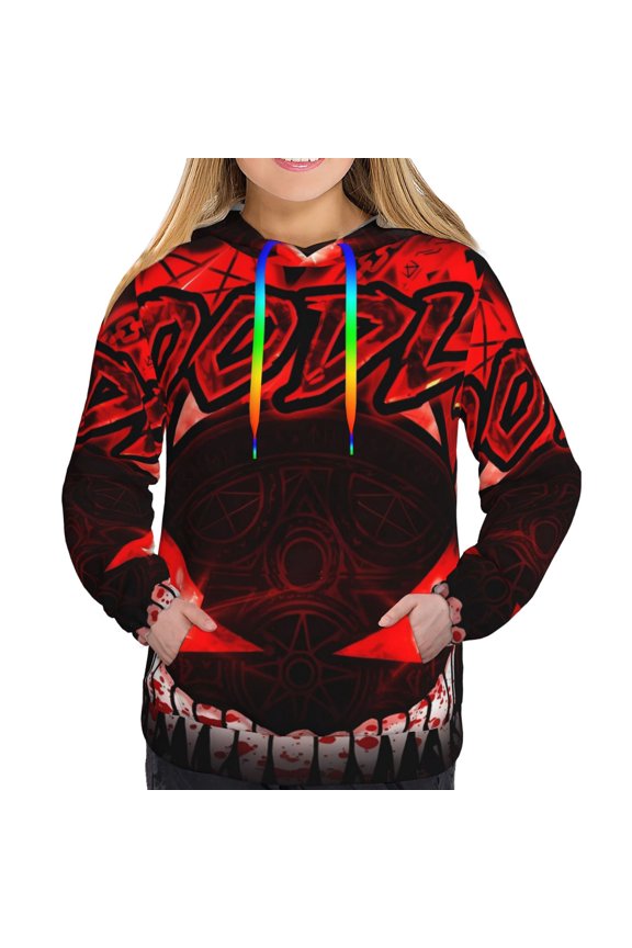 Geometry Dash Women's Hoodies Long Sleeve Sweatshirts Drawstring Pullover Tops with Pocket Casual Loose-Large
