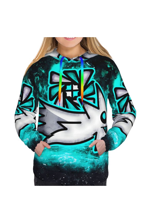 Geometry Dash Women's Hoodies Long Sleeve Sweatshirts Drawstring Pullover Tops with Pocket Casual Loose-Large