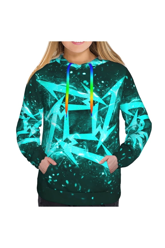 Geometry Dash Women's Hoodies Long Sleeve Sweatshirts Drawstring Pullover Tops with Pocket Casual Loose-X-Large