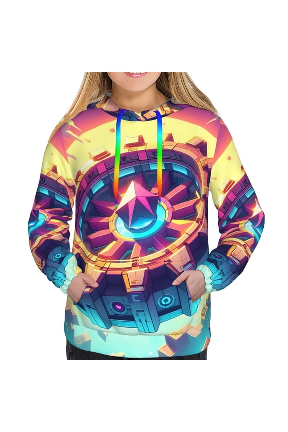 Geometry Dash Women's Hoodies Long Sleeve Sweatshirts Drawstring Pullover Tops with Pocket Casual Loose-X-Large