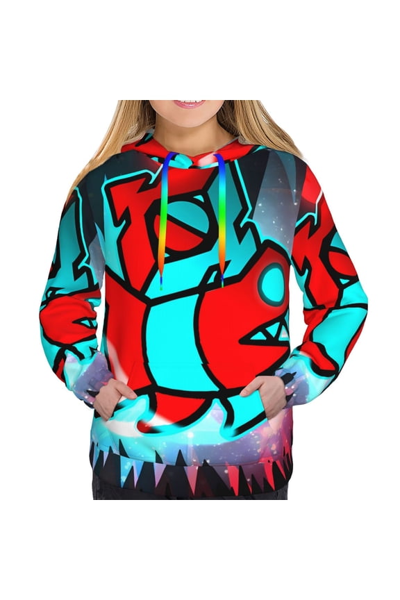 Geometry Dash Women's Hoodies Long Sleeve Sweatshirts Drawstring Pullover Tops with Pocket Casual Loose-X-Large
