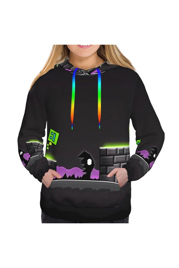 Geometry Dash Women's Hoodies Long Sleeve Sweatshirts Drawstring Pullover Tops with Pocket Casual Loose-XX-Large