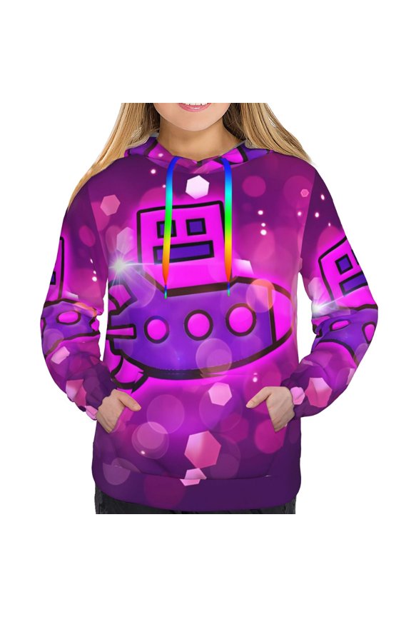 Geometry Dash Women's Hoodies Long Sleeve Sweatshirts Drawstring Pullover Tops with Pocket Casual Loose-XX-Large