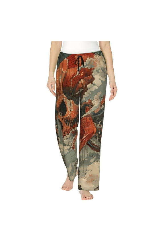 Gigantic Skull In Clouds Womens Pajama Pants Stretch Comfy Lounge Pants Drawstring Sleep Bottoms with Pockets-X-Large
