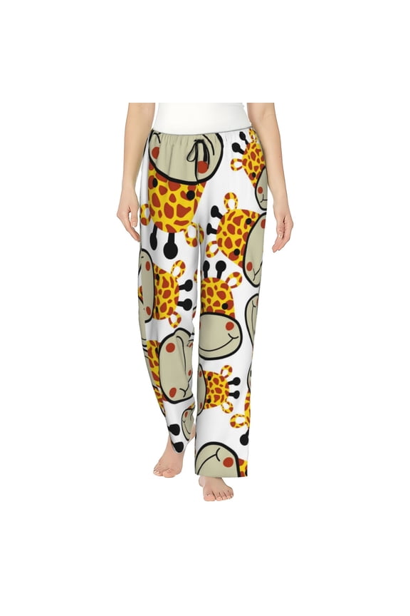 Giraffes Head Womens Pajama Pants Stretch Comfy Lounge Pants Drawstring Sleep Bottoms with Pockets-Large