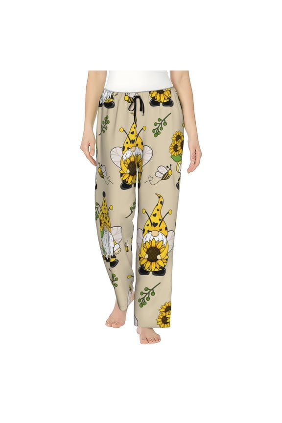 Gnomes Bees And Sunflowers Womens Pajama Pants Stretch Comfy Lounge Pants Drawstring Sleep Bottoms with Pockets-XX-Large