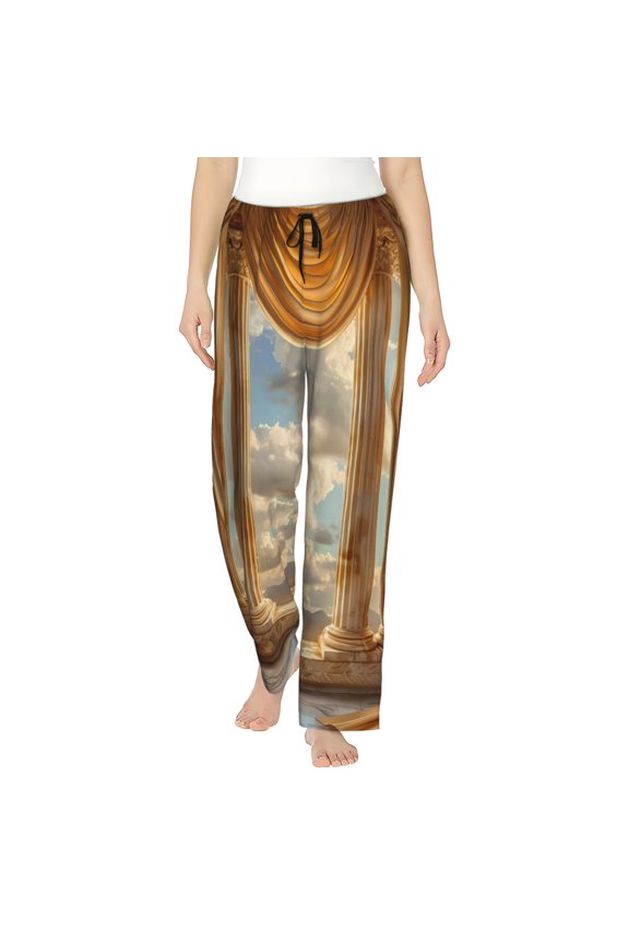 Golden Drapes Pillars Clouds Womens Pajama Pants Stretch Comfy Lounge Pants Drawstring Sleep Bottoms with Pockets-Small
