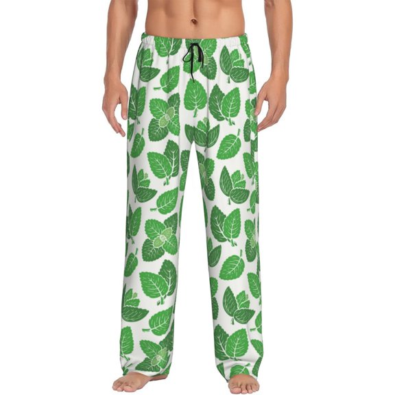 Saiise Green Leaves Print Mens Pajama Pants for Men,Mens Lounge Pants,Funny Gifts for Men,Men's Pajama Bottoms-Medium