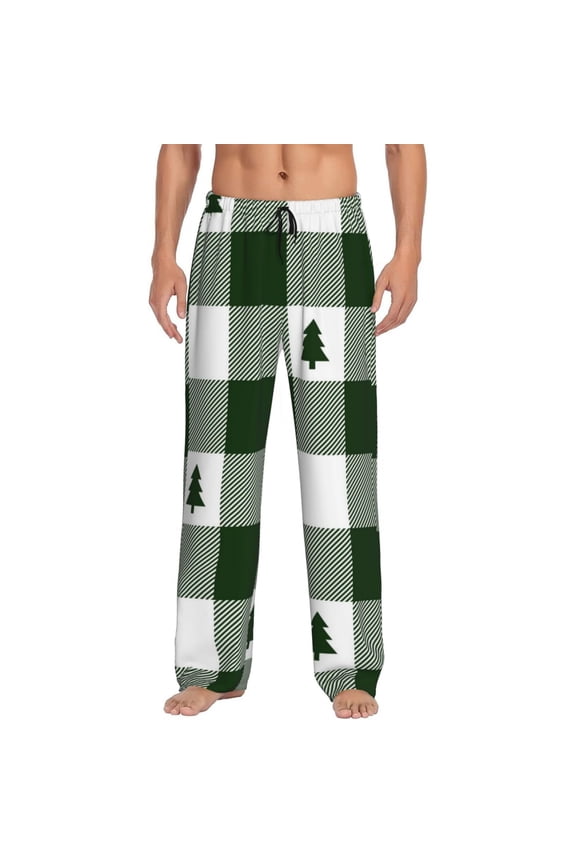 Green White Lumberjack Plaid Print Mens Pajama Pants for Men,Mens Lounge Pants,Funny Gifts for Men,Men's Pajama Bottoms-Medium